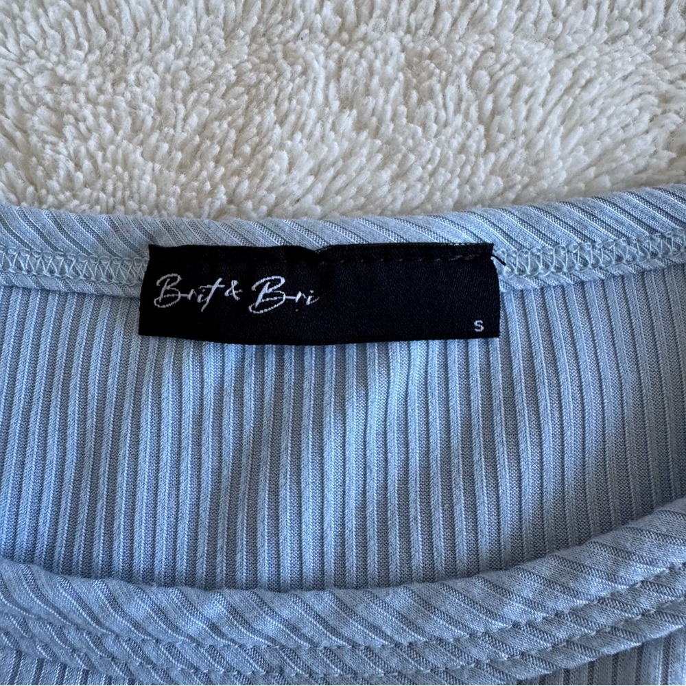 Light Blue Ribbed Short Sleeve Tee Fall Back To School - Picture 3 of 4